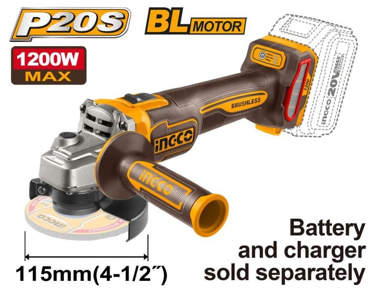 INGCO cordless brushless grinder 115mm 1200W 20V