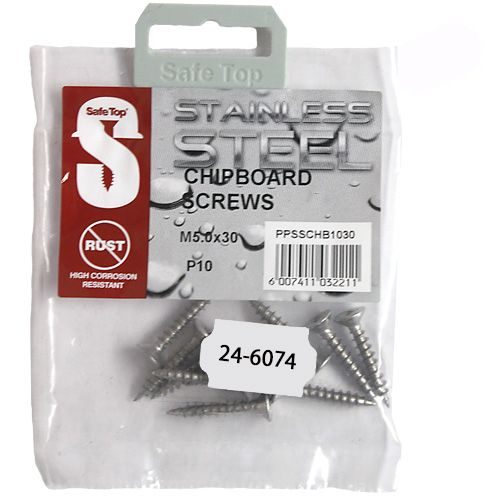 S/top screw chipboard s/s 5.0 x 30mm P10