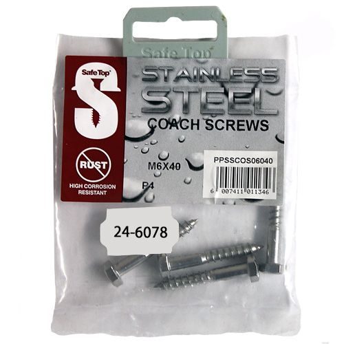 S/top screw coach s/s 6 x 40mm P4
