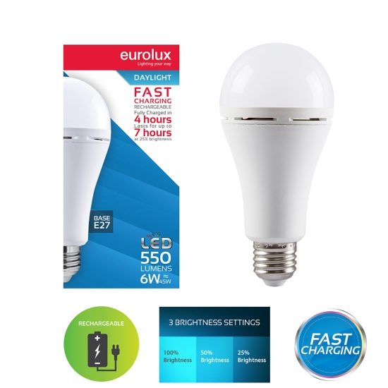 Lamp LED rechargeable fast charge E27 6W daylight