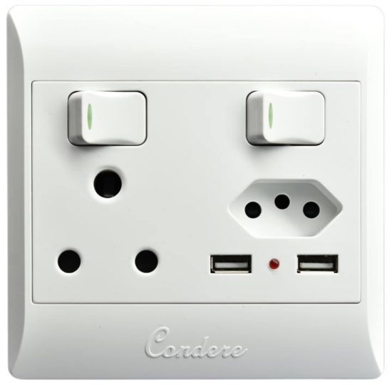 Electric switch socket 16A+10A+2 usb condere