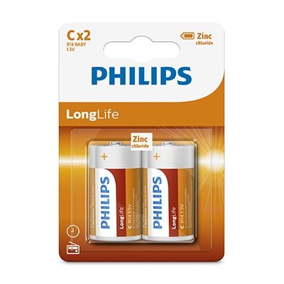 Battery philips longlife zinc 2 C blister