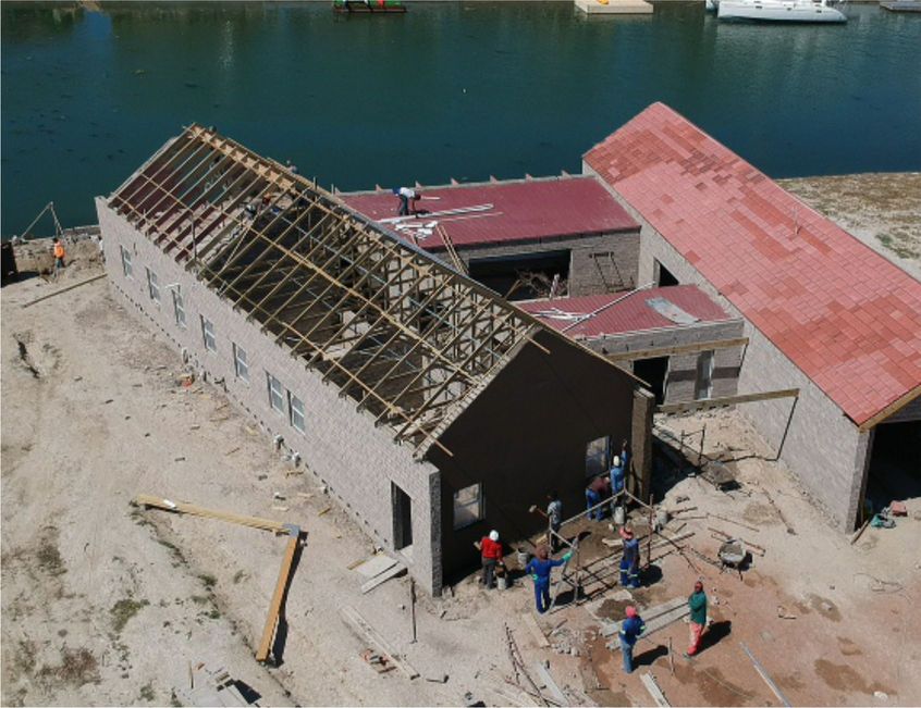 Aerial view of a Prinro truss install on site